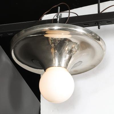 Mid Century Modern Spherical Chrome Flush Mount with Milk Glass Globe