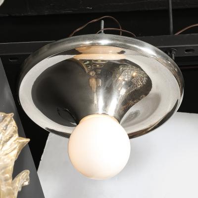Mid Century Modern Spherical Chrome Flush Mount with Milk Glass Globe