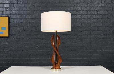 Mid Century Modern Spiral Sculpted Wood Table Lamp