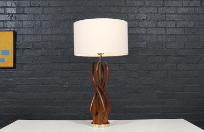 Mid Century Modern Spiral Sculpted Wood Table Lamp
