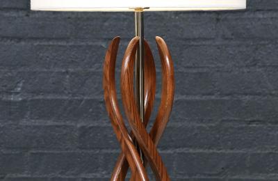Mid Century Modern Spiral Sculpted Wood Table Lamp