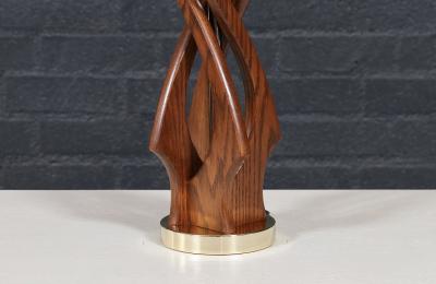 Mid Century Modern Spiral Sculpted Wood Table Lamp