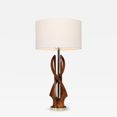 Mid Century Modern Spiral Sculpted Wood Table Lamp