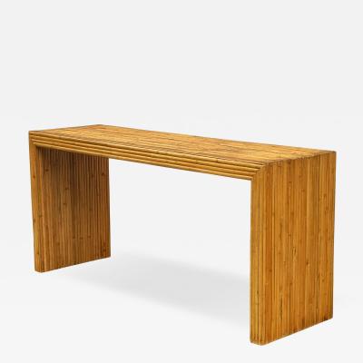 Mid Century Modern Split Reed Bamboo Parsons Console Table Sofa Table or Desk