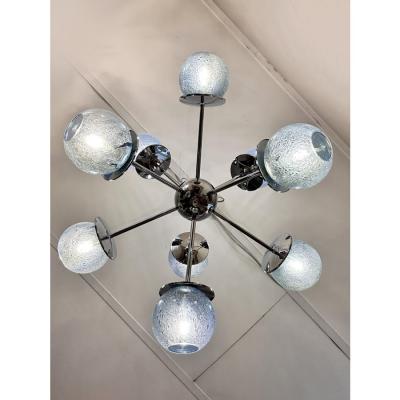Mid Century Modern Sputnik Pulegoso Blue Murano Glass Chandelier