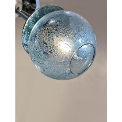 Mid Century Modern Sputnik Pulegoso Blue Murano Glass Chandelier