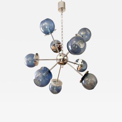 Mid Century Modern Sputnik Pulegoso Blue Murano Glass Chandelier