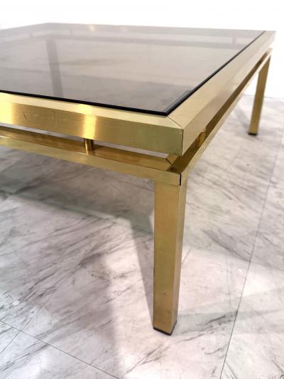 Mid Century Modern Square Brass Smoked Glass Coffee Table 1970s