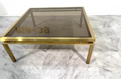 Mid Century Modern Square Brass Smoked Glass Coffee Table 1970s