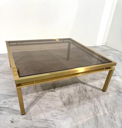 Mid Century Modern Square Brass Smoked Glass Coffee Table 1970s