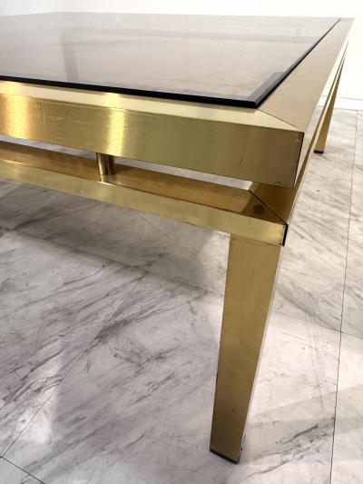 Mid Century Modern Square Brass Smoked Glass Coffee Table 1970s
