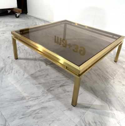 Mid Century Modern Square Brass Smoked Glass Coffee Table 1970s