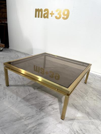 Mid Century Modern Square Brass Smoked Glass Coffee Table 1970s