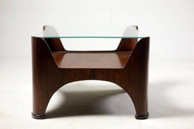 Mid Century Modern Square Glass Top Hardwood End Table Brazil 1960s