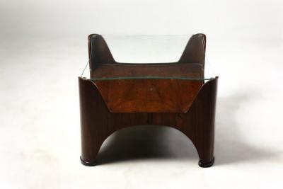 Mid Century Modern Square Glass Top Hardwood End Table Brazil 1960s