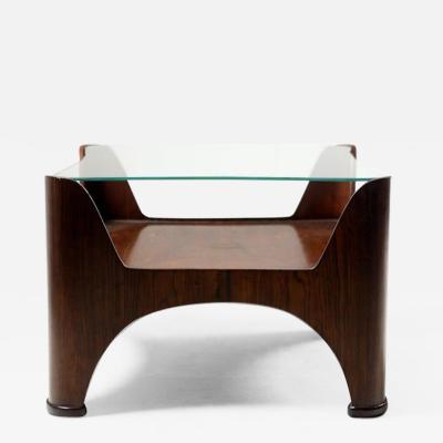 Mid Century Modern Square Glass Top Hardwood End Table Brazil 1960s