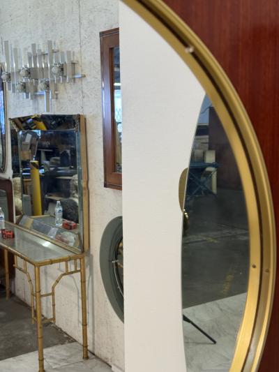 Mid Century Modern Square Wall Mirror with Brass Accents