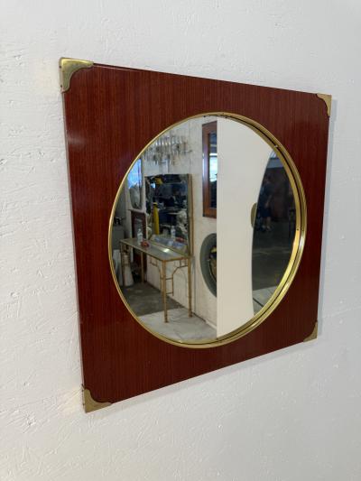 Mid Century Modern Square Wall Mirror with Brass Accents