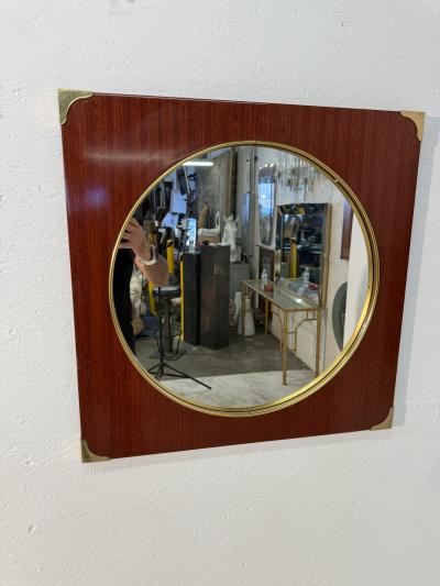 Mid Century Modern Square Wall Mirror with Brass Accents