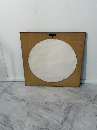 Mid Century Modern Square Wall Mirror with Brass Accents