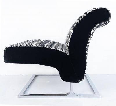 Mid Century Modern Stainless Upholstered Slipper Chairs Pair