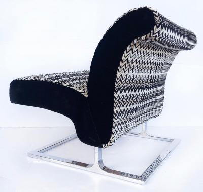 Mid Century Modern Stainless Upholstered Slipper Chairs Pair