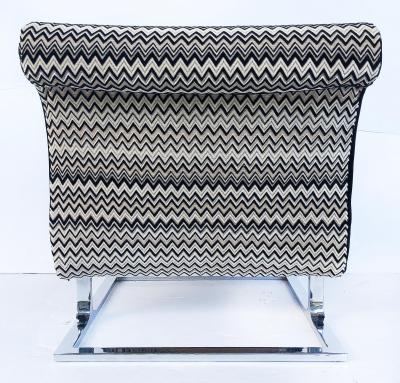 Mid Century Modern Stainless Upholstered Slipper Chairs Pair