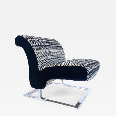 Mid Century Modern Stainless Upholstered Slipper Chairs Pair