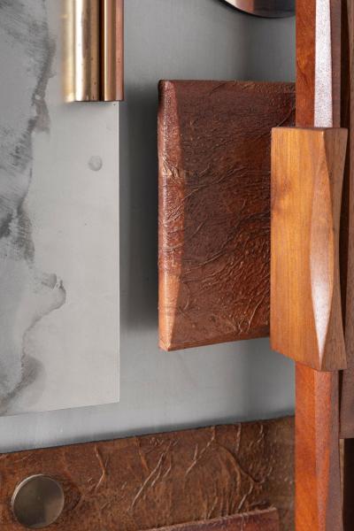 Mid Century Modern Steel Wood Geometric Wall Sculpture by Stuart Mathews