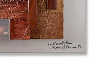 Mid Century Modern Steel Wood Geometric Wall Sculpture by Stuart Mathews