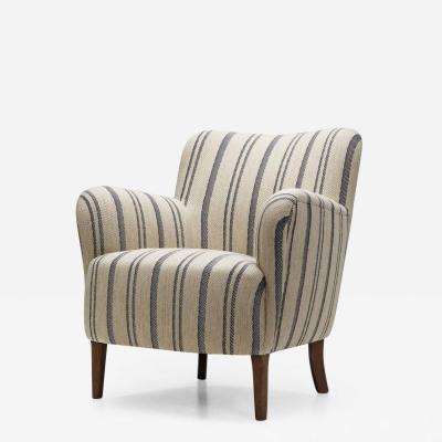Mid Century Modern Striped Lowback Easy Chair Denmark ca 1940s