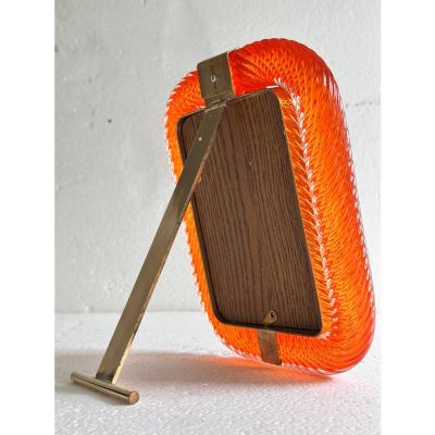 Mid Century Modern Style Amber Torchon Murano Glass Picture Frame