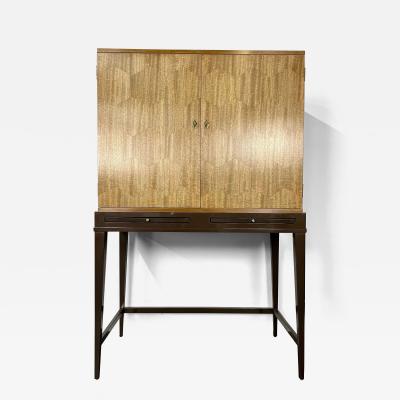 Mid Century Modern Style Bar Cabinet on Stand Lacquer Metal Brass