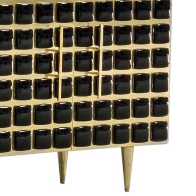 Mid Century Modern Style Brass and Black Glass Pair of Italian Sideboards
