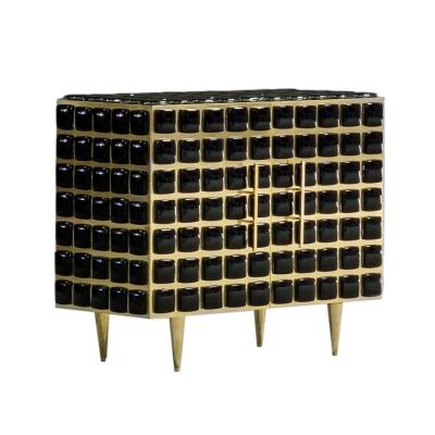 Mid Century Modern Style Brass and Black Glass Pair of Italian Sideboards