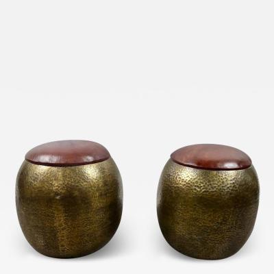 Mid Century Modern Style Bronze Ottoman or Stool with Leather Top a Pair