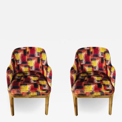 Mid Century Modern Style Chair Multicolor Upholstery and Walnut Frame a Pair