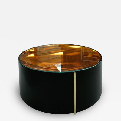 Mid Century Modern Style Colored Glass Metal and Brass Italian Coffee Table