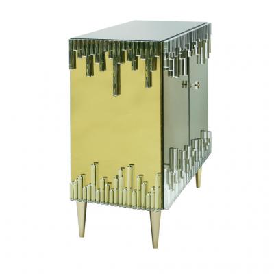 Mid Century Modern Style Glass and Golden Mirror Pair of Italian Sideboards