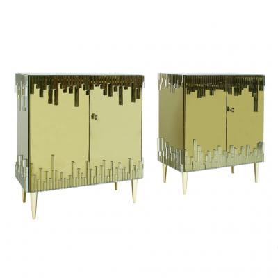 Mid Century Modern Style Glass and Golden Mirror Pair of Italian Sideboards