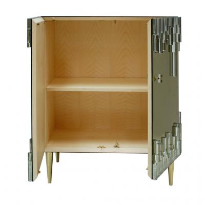 Mid Century Modern Style Glass and Golden Mirror Pair of Italian Sideboards