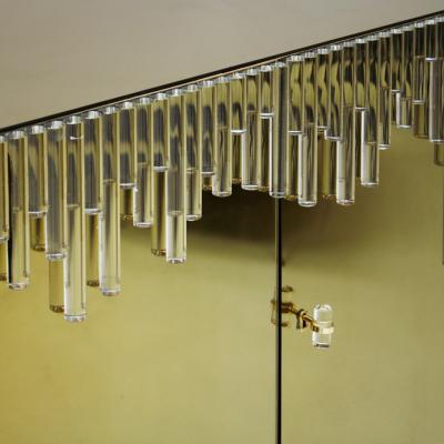 Mid Century Modern Style Glass and Golden Mirror Pair of Italian Sideboards