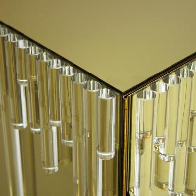 Mid Century Modern Style Glass and Golden Mirror Pair of Italian Sideboards