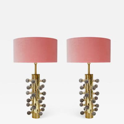 Mid Century Modern Style Grey Murano Glass and Brass Italian Table Lamps