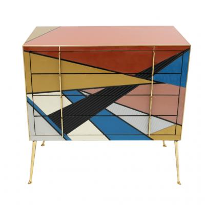 Mid Century Modern Style Murano Colored Glass and Brass Italian Commode