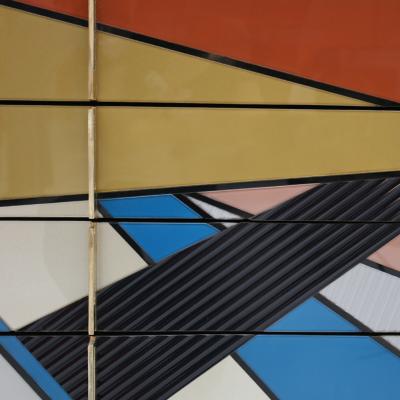 Mid Century Modern Style Murano Colored Glass and Brass Italian Commode