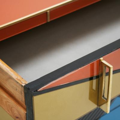 Mid Century Modern Style Murano Colored Glass and Brass Italian Commode