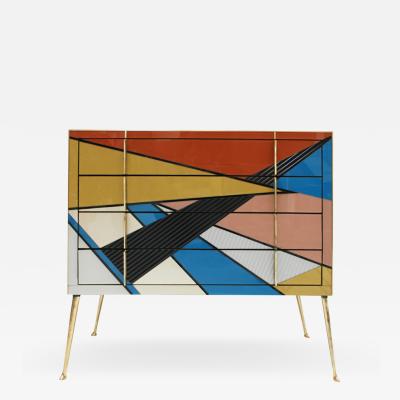 Mid Century Modern Style Murano Colored Glass and Brass Italian Commode