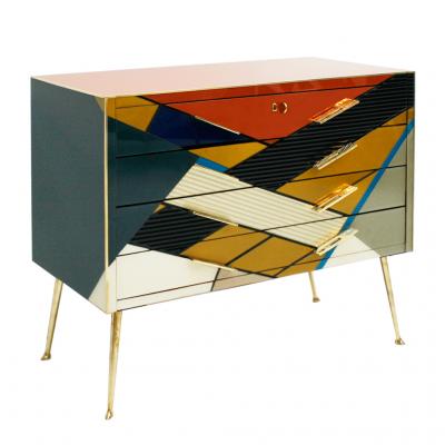 Mid Century Modern Style Murano Colored Glass and Brass Italian Commode
