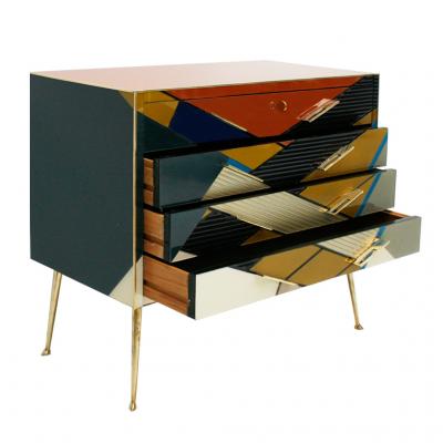 Mid Century Modern Style Murano Colored Glass and Brass Italian Commode